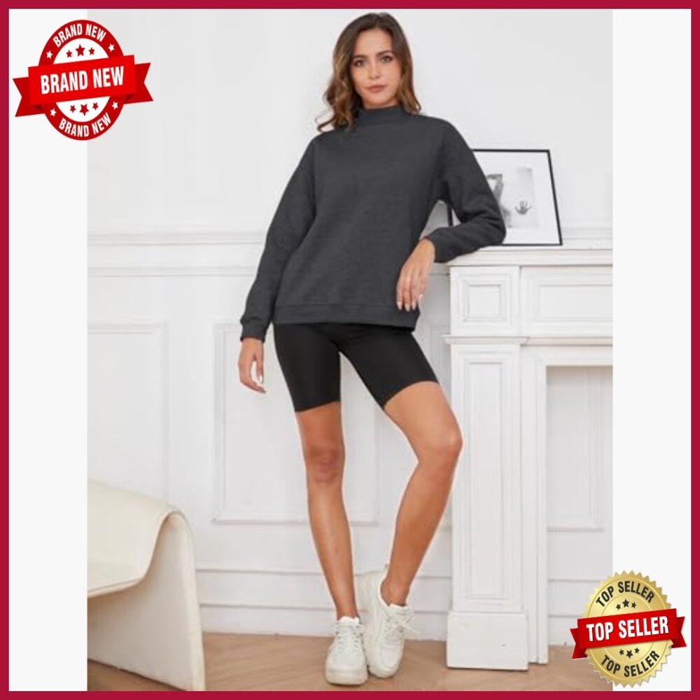 Women's Fleece Sherpa Lined Pullover Sweatshirt Mockneck Winter Warm - Picture 6 of 7
